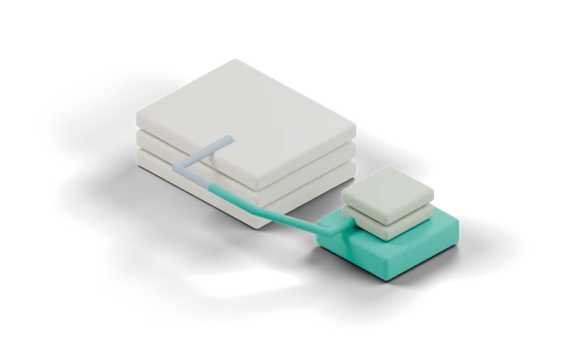 Clay model of a stack of slabs with a teal branch leading to a smaller sandbox slab